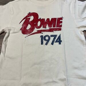 NWT Cream David Bowie Graphic Tee with Red and Blue Print
